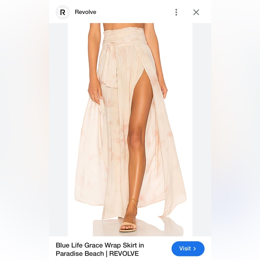 Revolve Blue Life Grace skirt beach cover up variegated slits XS
